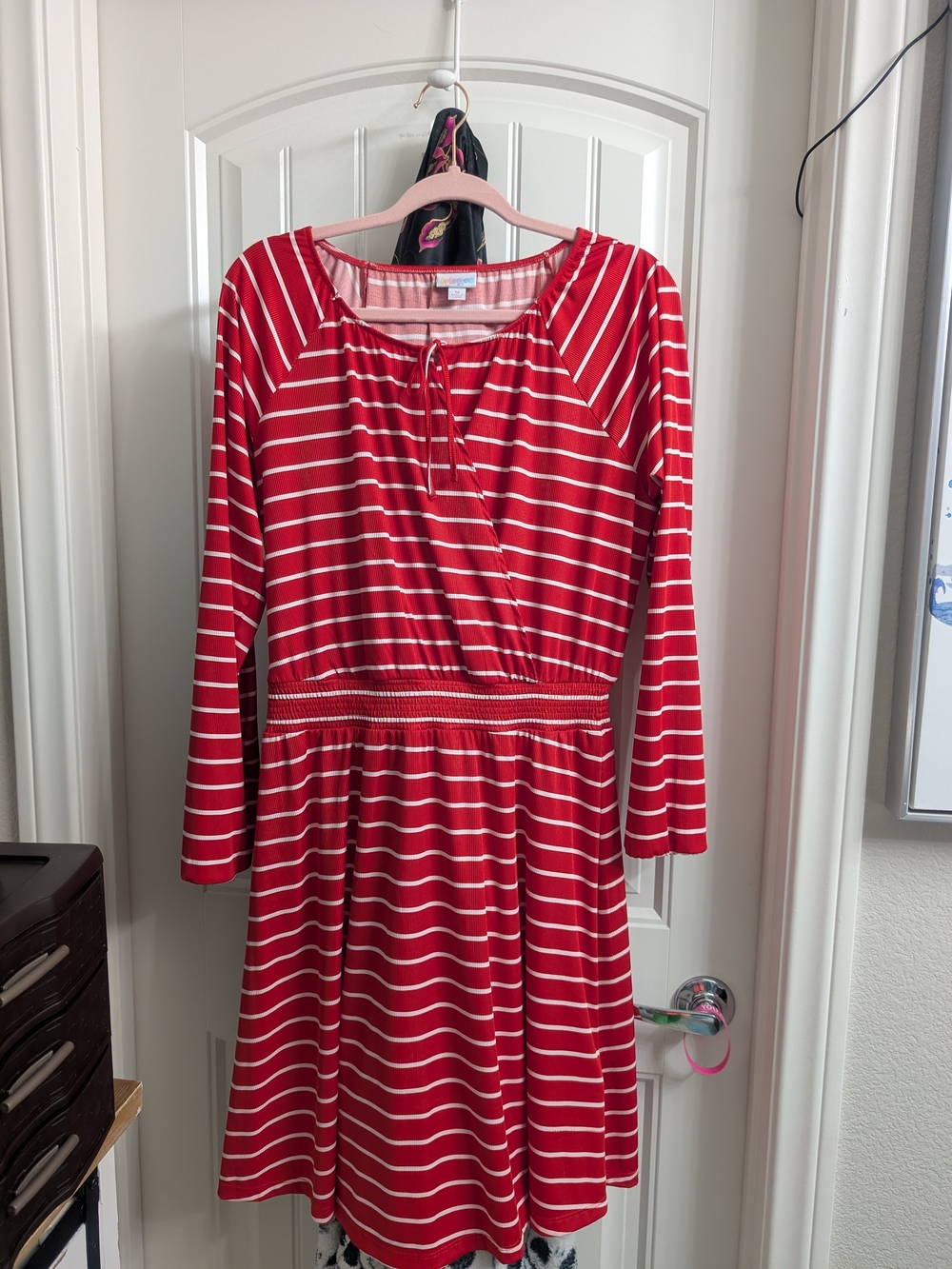 LuLaRoe M Jody Red and White Striped Long-Sleeve Dress